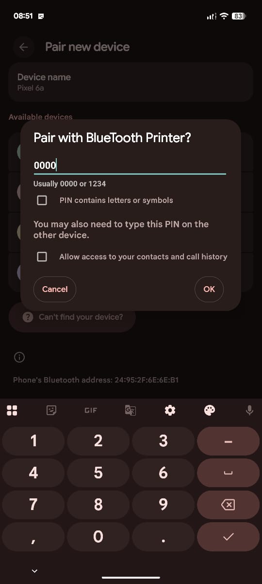 Bluetooth Printer Pairing